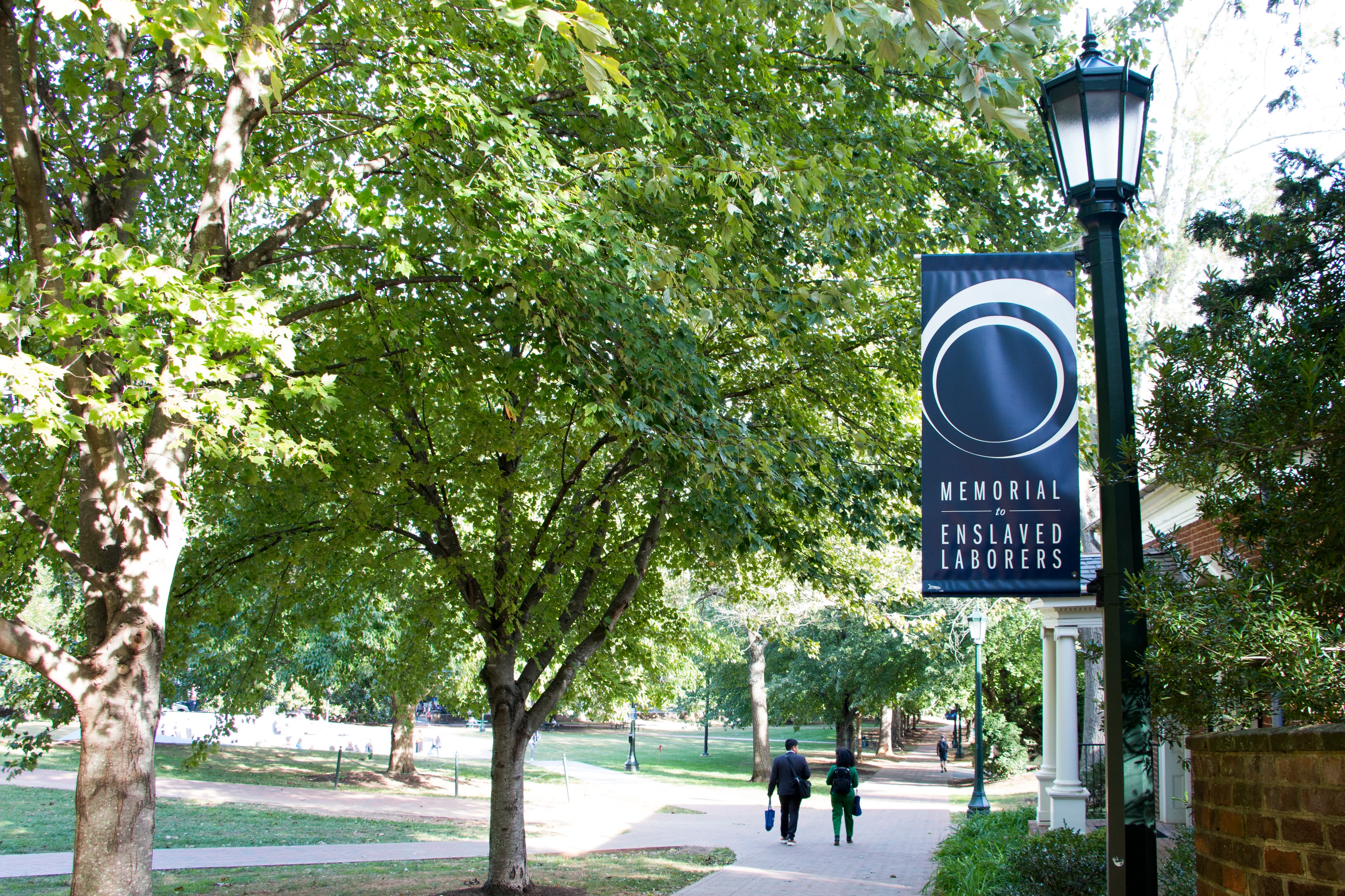 University of Virginia slave memorial banner on lightpole